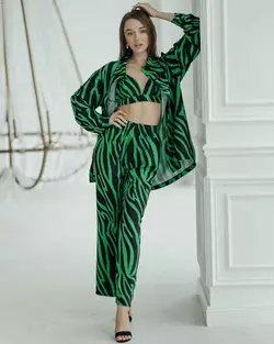 Піжамний костюм трійка "Zаra"(Сорочка+бра+штани) Зелений
