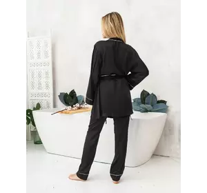 Піжамний костюм четвірка "Raya" (штани+майка+шорти+халат) з шовку Армані Чорний